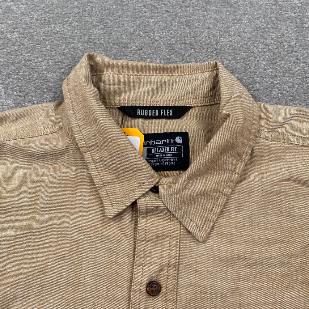 Carhartt Rugged Flex Relaxed Fit Short Sleeve Button Up Shirt Tan Mens XL - Picture 4 of 12